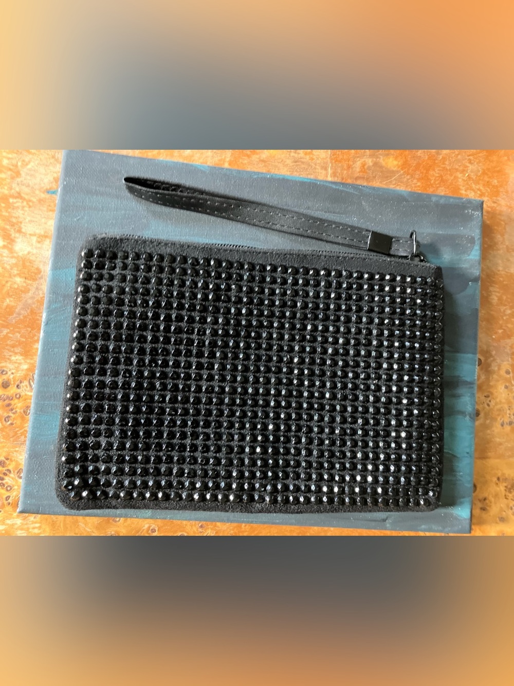 NWT Black Studded Embellished Wristlet Clutch Zipper Closure - Interior Pockets - Picture 2 of 7